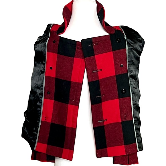 J. Crew Buffalo Red And Black Bold Plaid Wool Double Breasted Pea Coat Size 2 - Picture 7 of 11